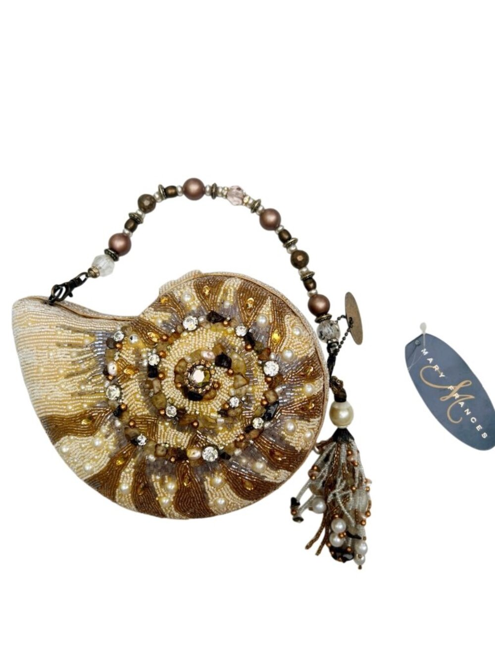 Mary Frances Beaded Nautilus Shell Clutch With Detachable Strap & Pearl Tassel - Picture 2 of 9